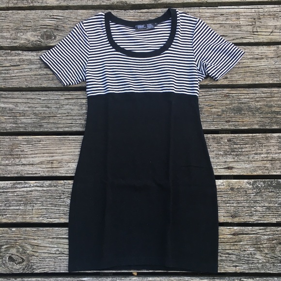 Black and White Striped T-Shirt Sweater Dress - Picture 1 of 2